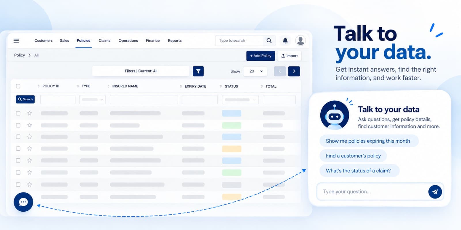 Talk to your data — conversational data assistant mockup