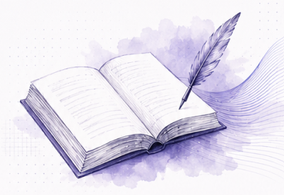 Open book with quill illustration